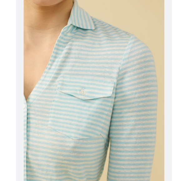 J McLaughlin Brynn Linen Shirt M Stripe Button Long Sleeve Preppy Coastal Beach - Picture 2 of 12